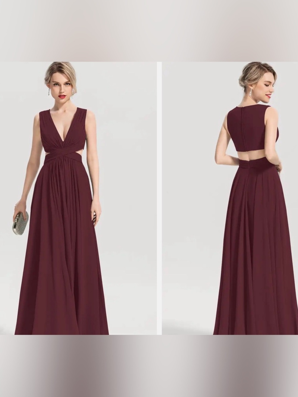 Jj house dress size 10 Elegant Burgundy V-Neck Cutout Evening Dress